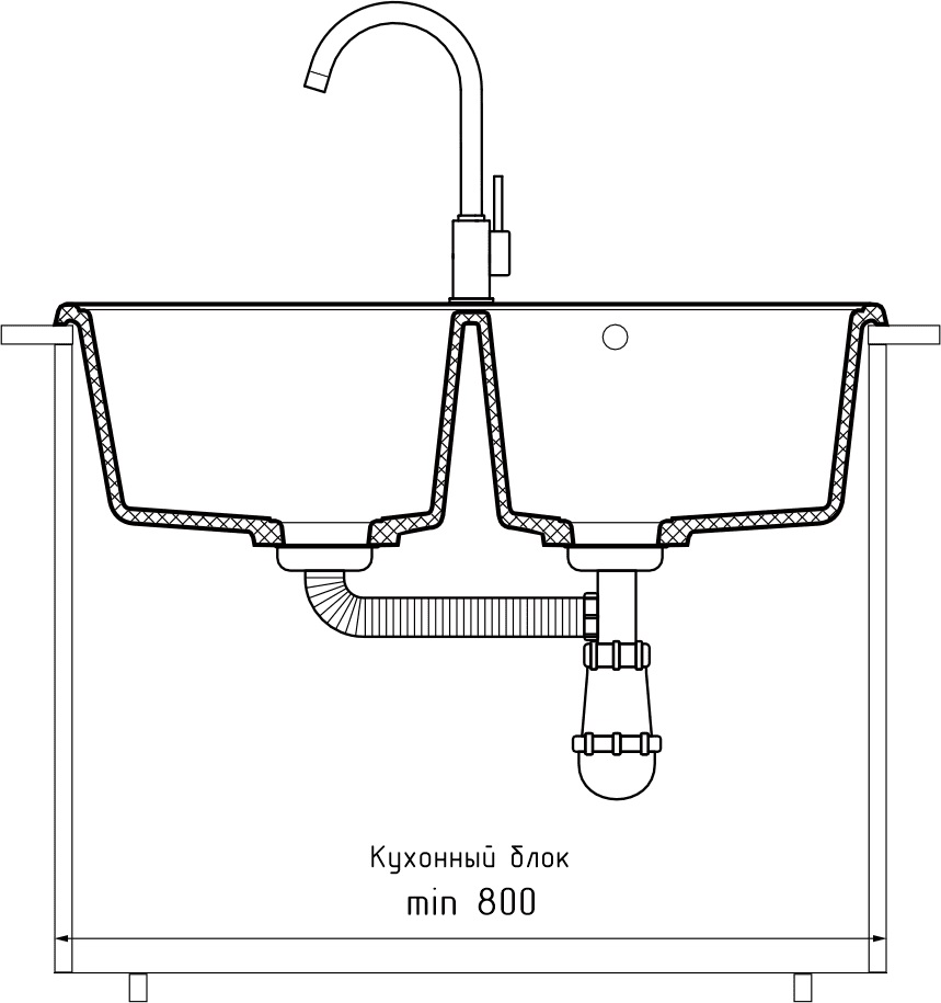 Кухонная мойка GRANFEST QUARZ Z-15 серый + сифон - фото4