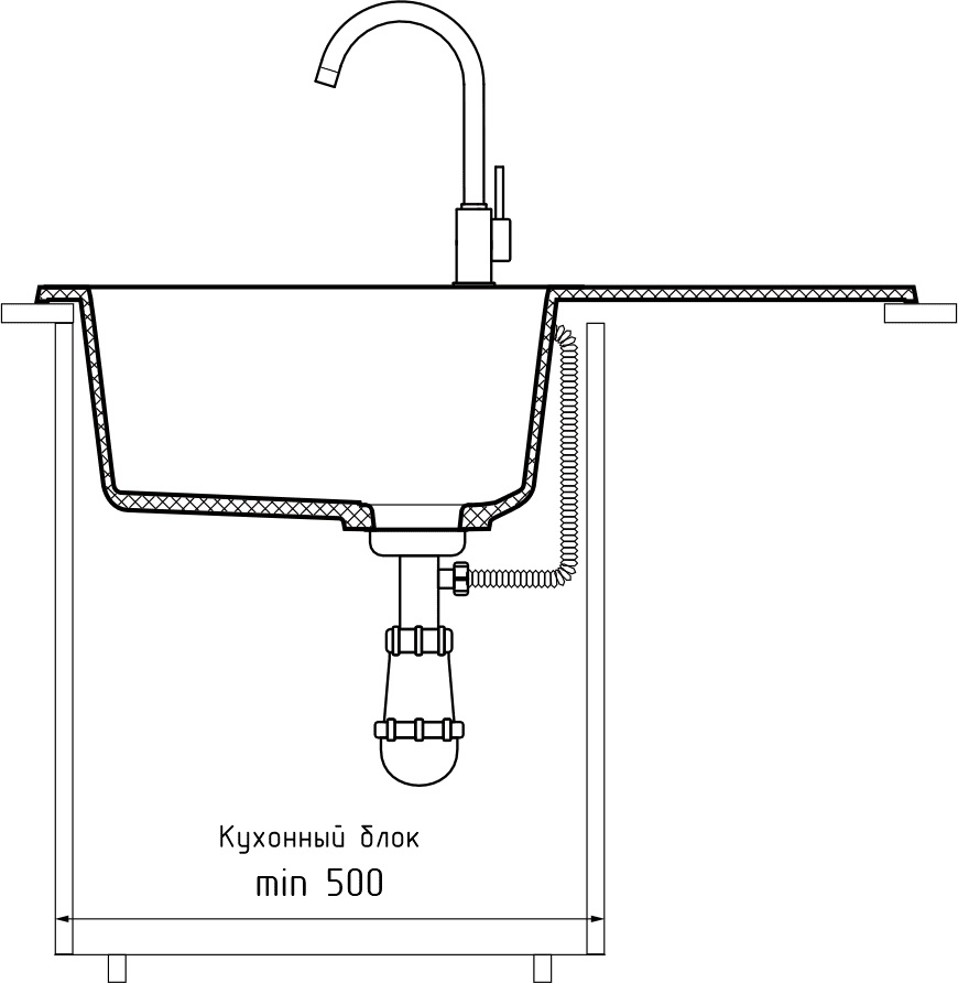 Кухонная мойка GRANFEST RONDO R-750L иней - фото3