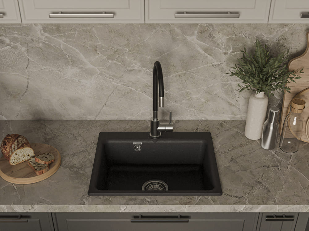 Кухонная мойка GRANFEST SMART SM-520 черный + сифон - фото2