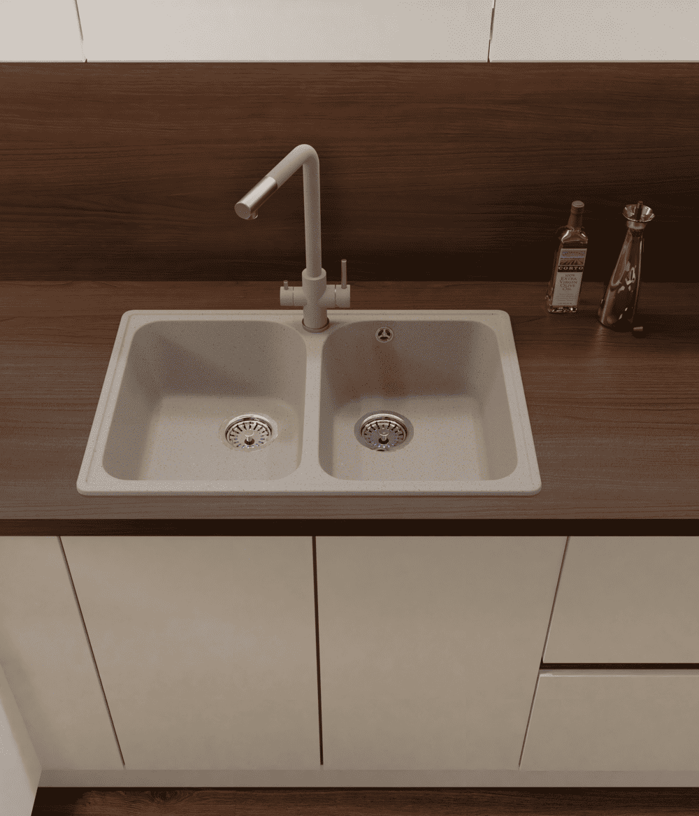 Кухонная мойка GRANFEST QUARZ Z-15 песочный + сифон - фото3