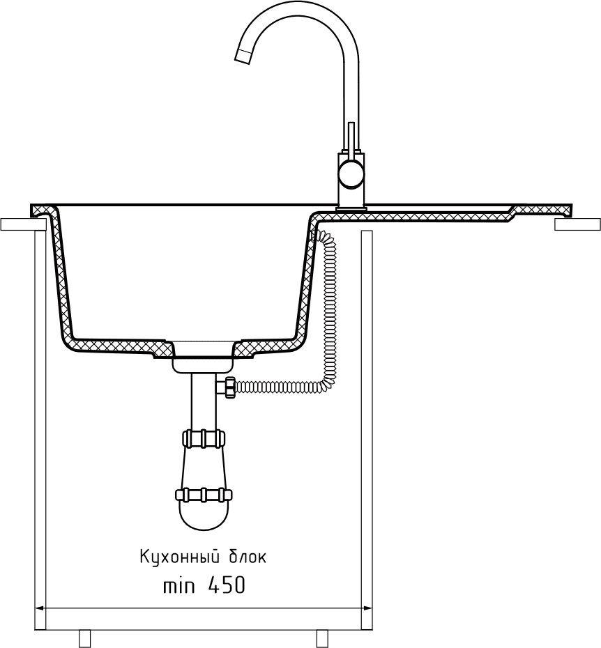 Кухонная мойка GRANFEST SMART SM-685L песочный + сифон - фото4
