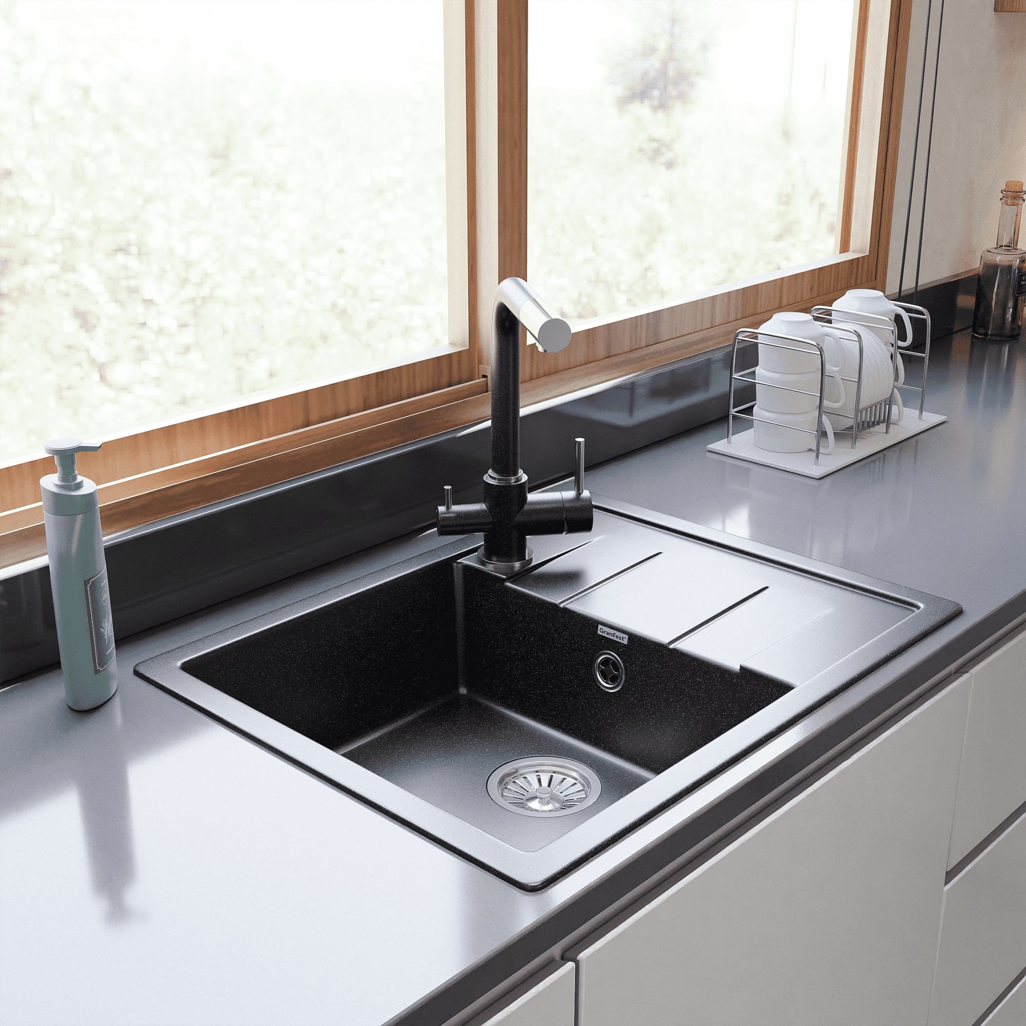 Кухонная мойка GRANFEST QUADRO Q-650L черный - фото3