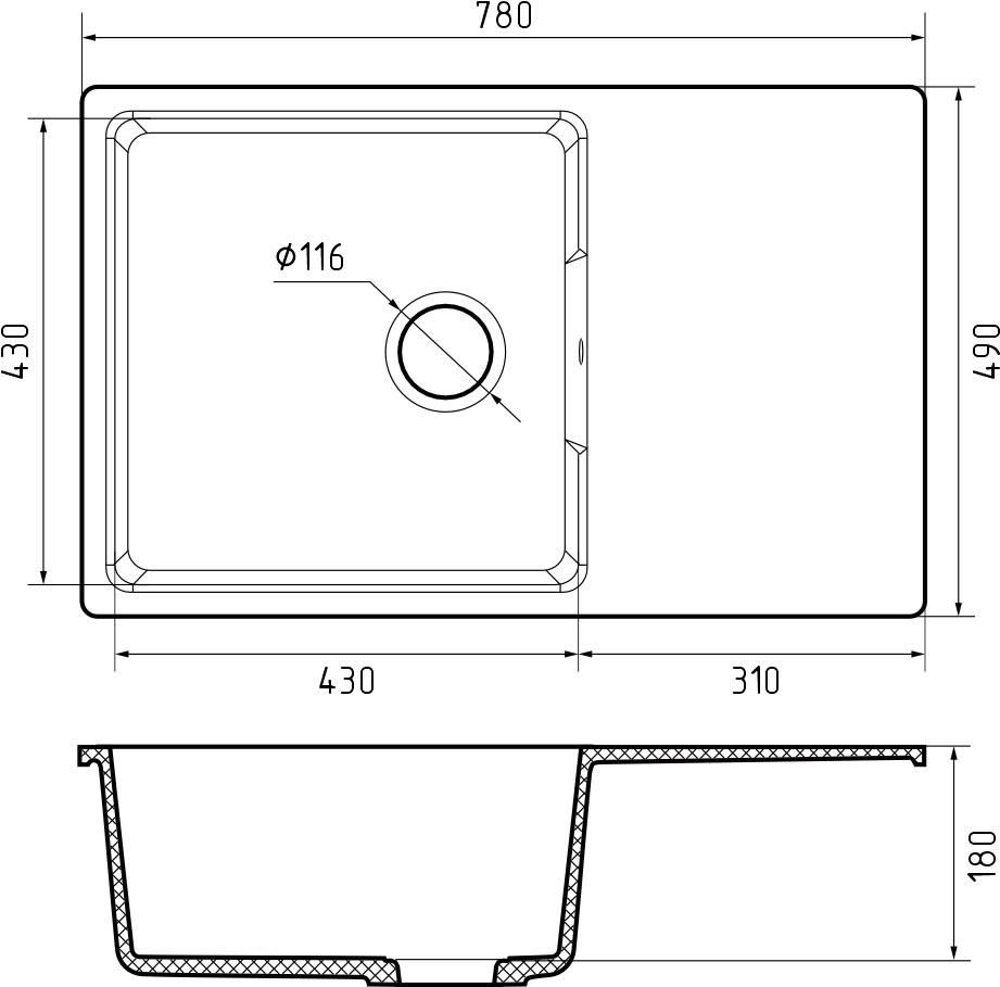 Кухонная мойка GRANFEST URBAN UR-678L черный - фото4
