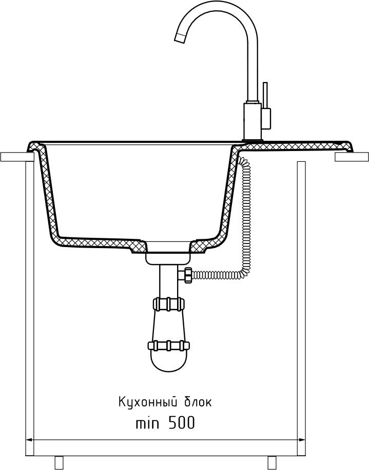 Кухонная мойка GRANFEST QUARZ Z-13 черный + сифон - фото4