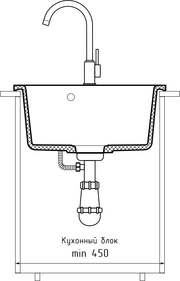 Кухонная мойка GRANFEST SMART SM-435 песочный + сифон - фото4
