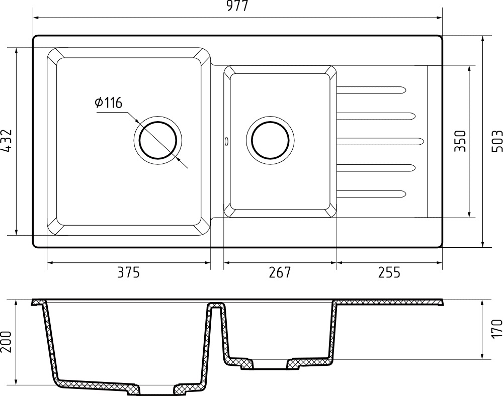Кухонная мойка GRANFEST PRACTIK P-980KL иней - фото3