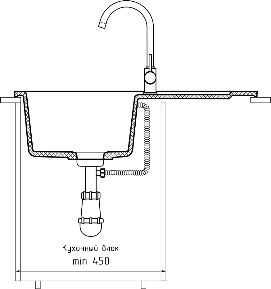 Кухонная мойка GRANFEST SMART SM-680L бежевый + сифон - фото4