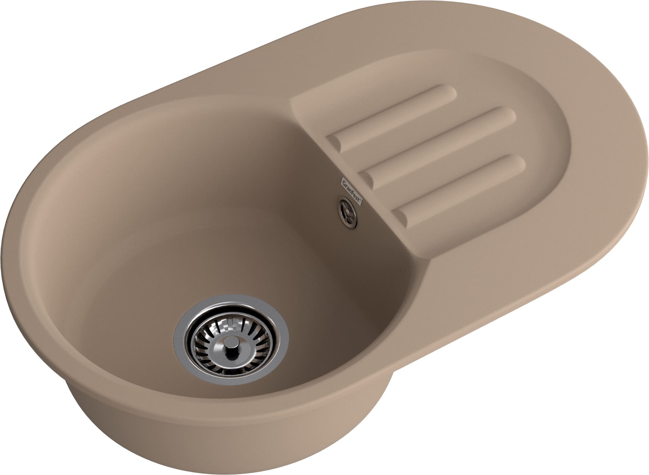 Кухонная мойка GRANFEST SMART SM-685L песочный + сифон - фото2