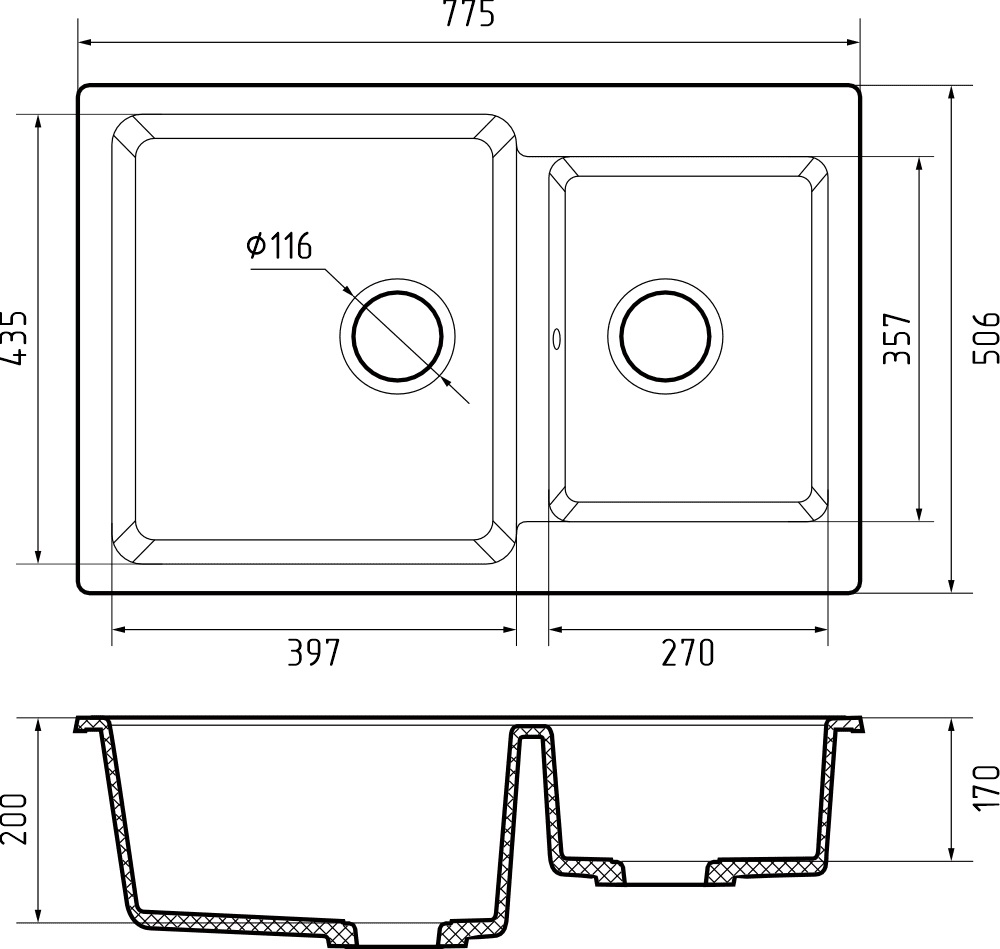 Кухонная мойка GRANFEST PRACTIK P-780K графит - фото3