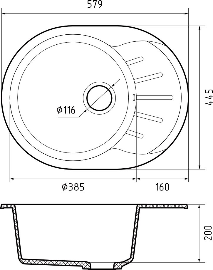 Кухонная мойка GRANFEST RONDO R-580L черный - фото4