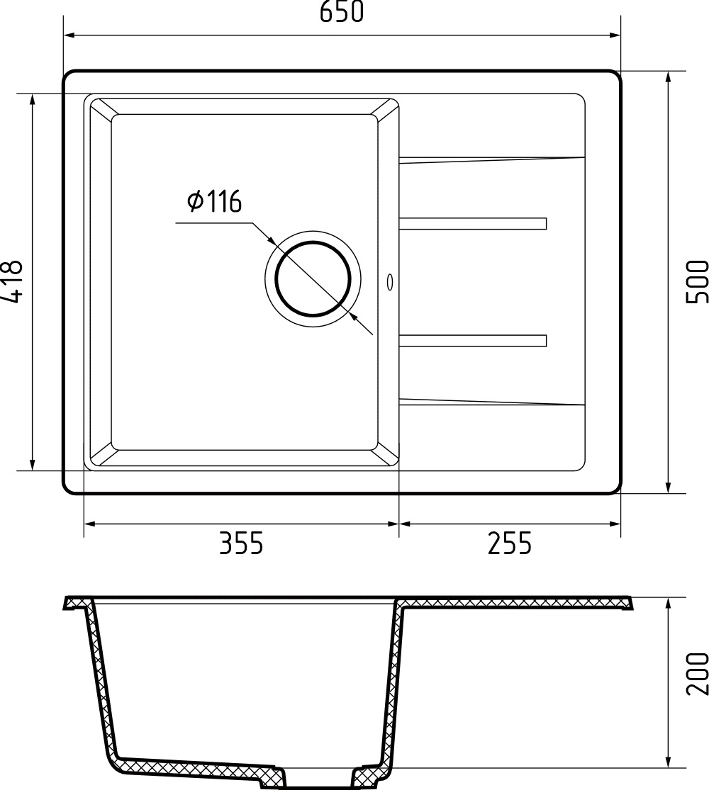 Кухонная мойка GRANFEST QUADRO Q-650L иней - фото3