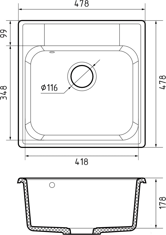 Кухонная мойка GRANFEST QUARZ Z-48 белый + сифон - фото3