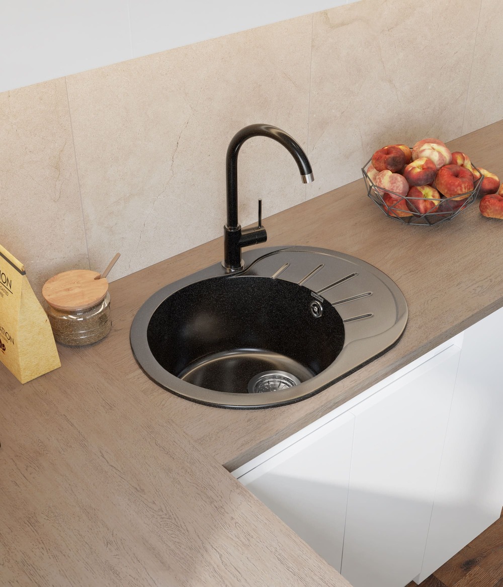 Кухонная мойка GRANFEST RONDO R-580L черный - фото3