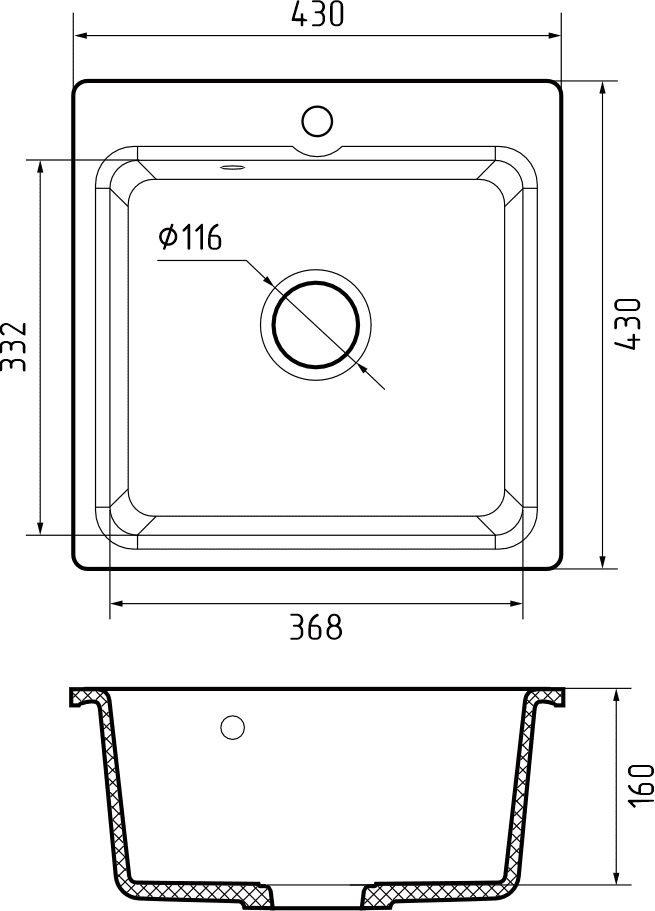 Кухонная мойка GRANFEST SMART SM-430 черный + сифон - фото3