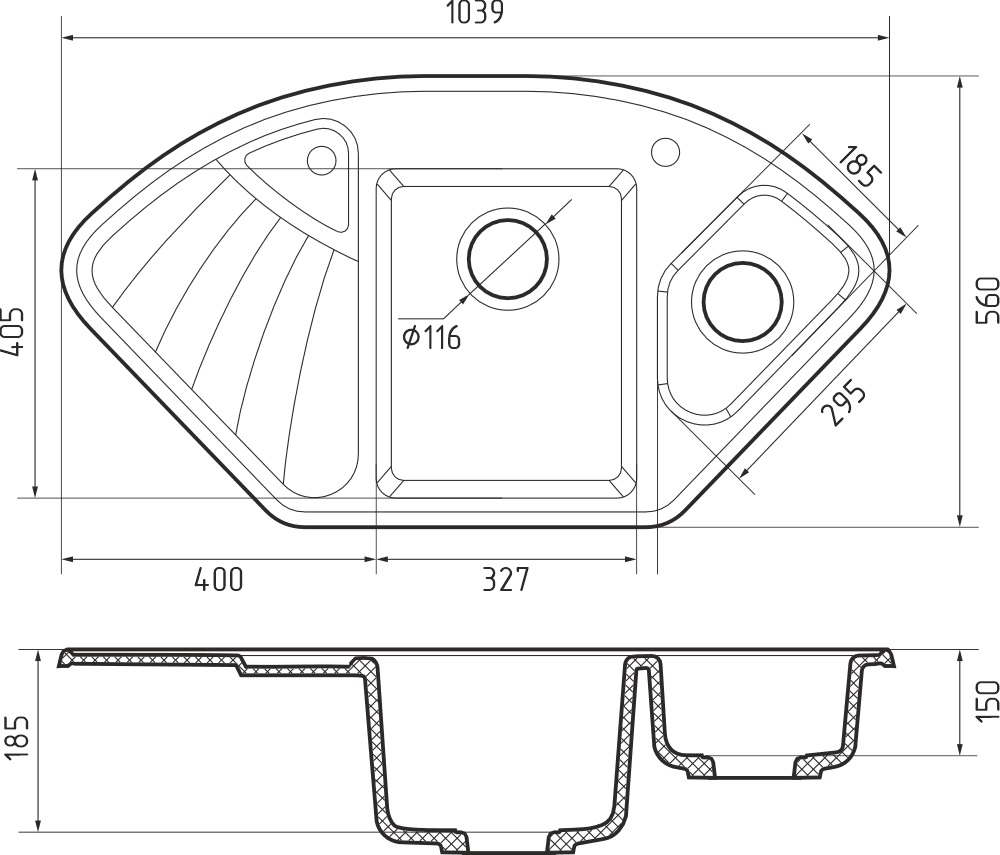 Кухонная мойка GRANFEST CORNER C-1040E серый - фото3