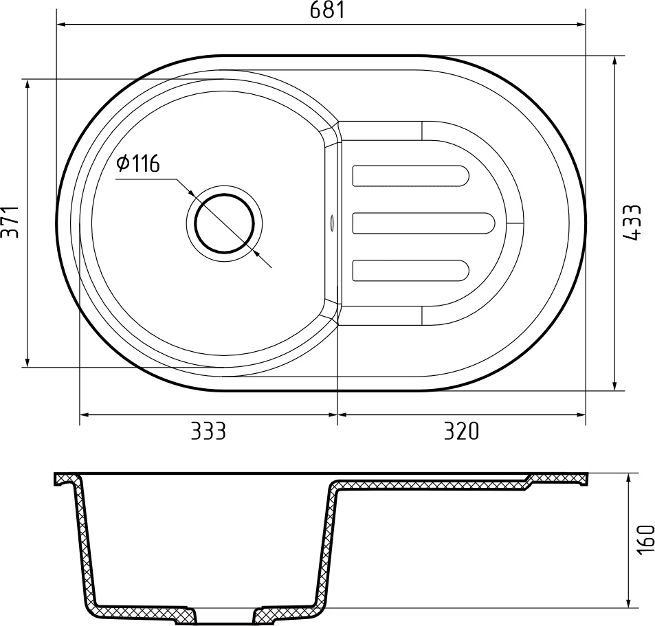 Кухонная мойка GRANFEST SMART SM-685L бежевый + сифон - фото3