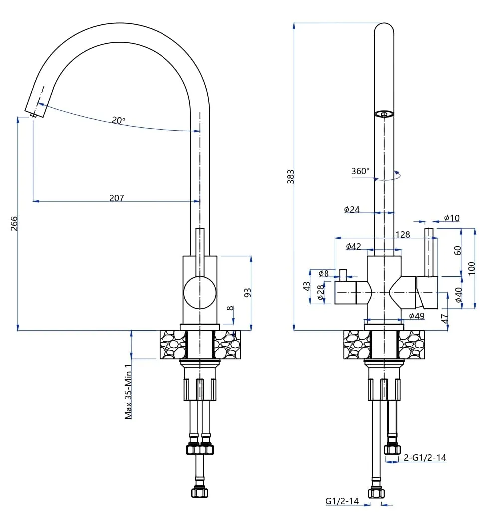 Смеситель для кухни GRANFEST QUARZ Z-5420  PVD графит - фото3