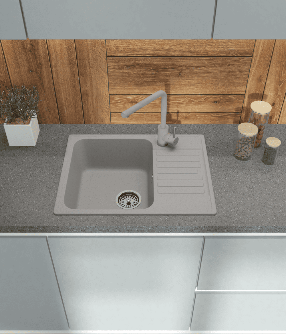 Кухонная мойка GRANFEST QUARZ Z-13 серый + сифон - фото3