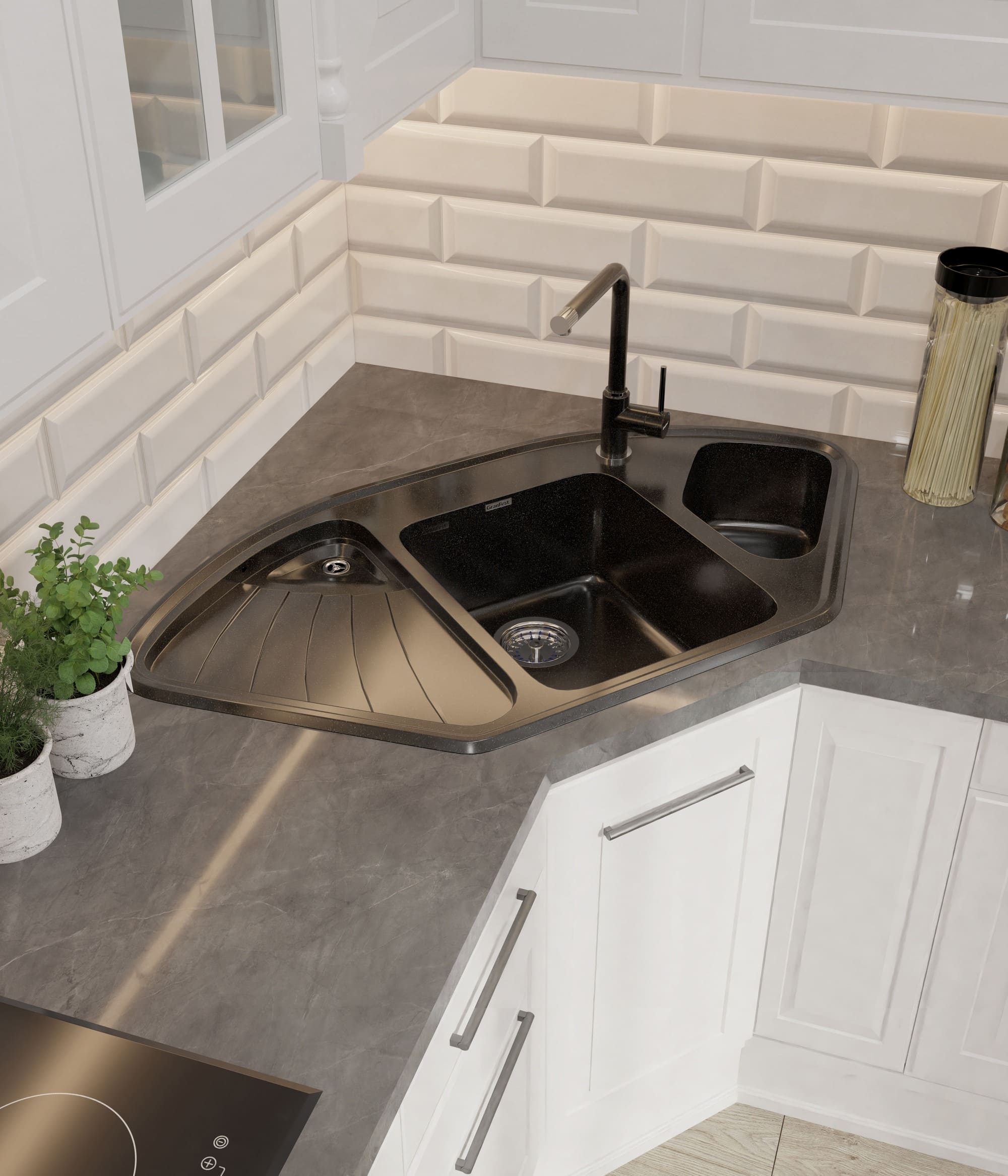 Кухонная мойка GRANFEST CORNER C-1040E черный - фото3