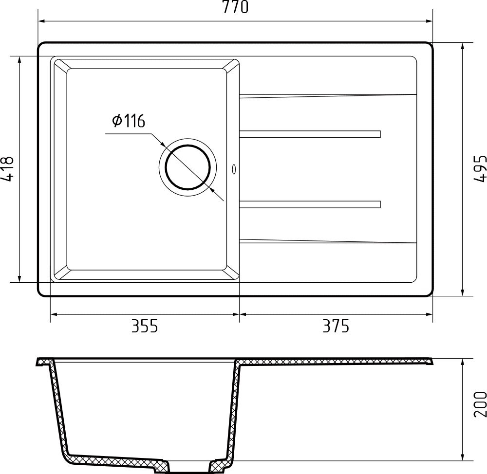 Кухонная мойка GRANFEST QUADRO Q-780L иней - фото3