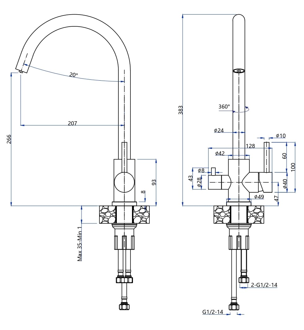 Смеситель для кухни GRANFEST QUARZ Z-5420 нержавейка - фото2