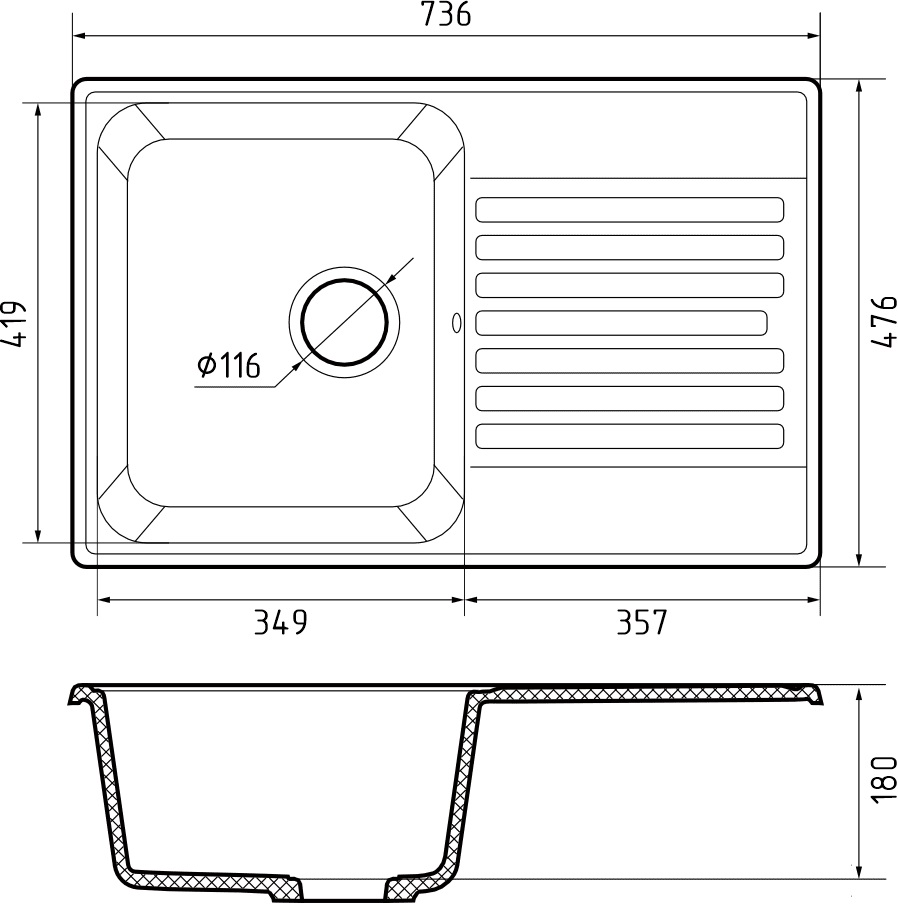 Кухонная мойка GRANFEST QUARZ Z-78 белый + сифон - фото3