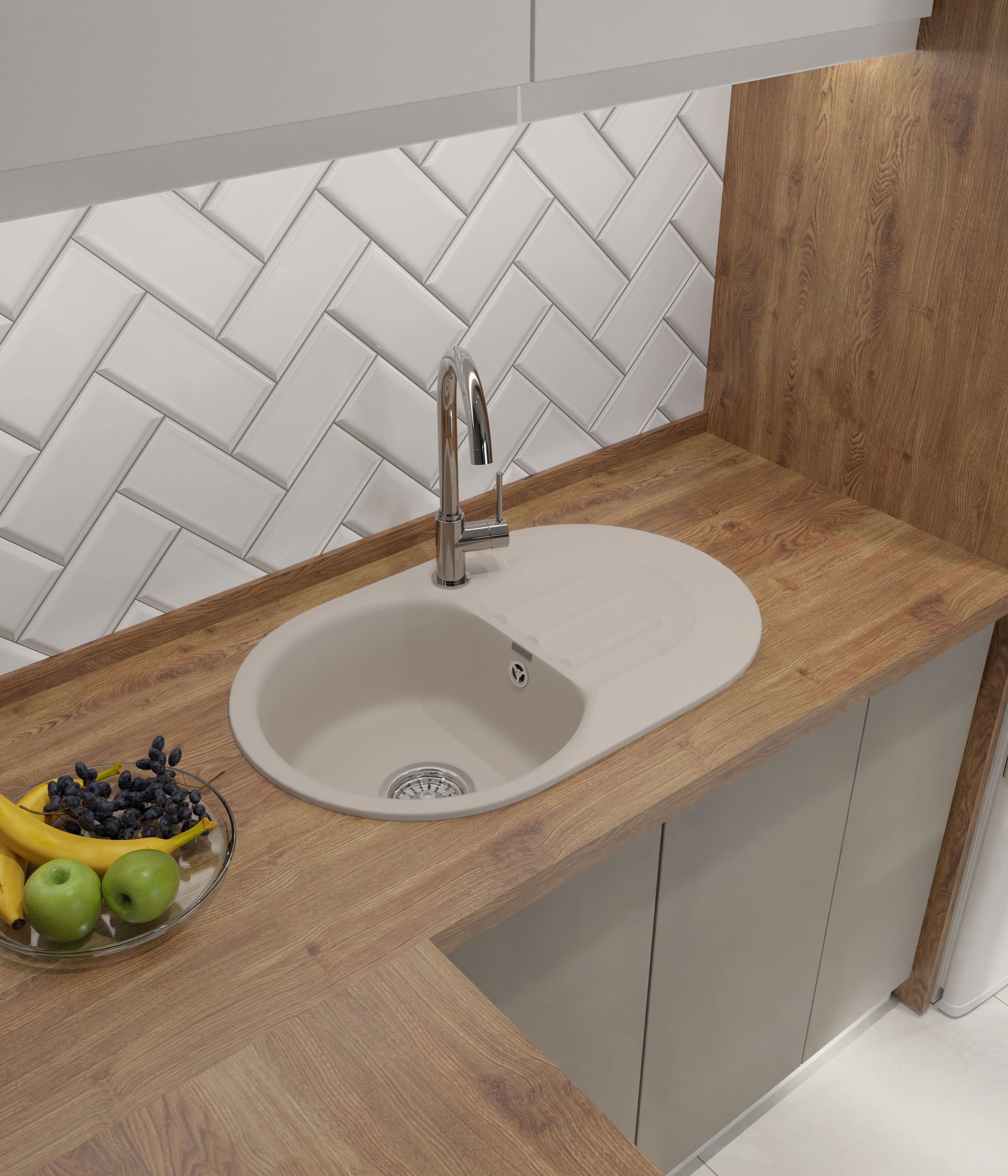 Кухонная мойка GRANFEST SMART SM-685L белый + сифон - фото3