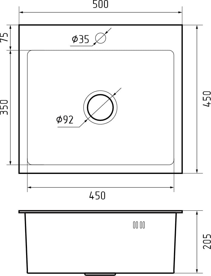 Кухонная мойка из нержавеющей стали GRANFEST METAL 5045 PVD графит - фото2