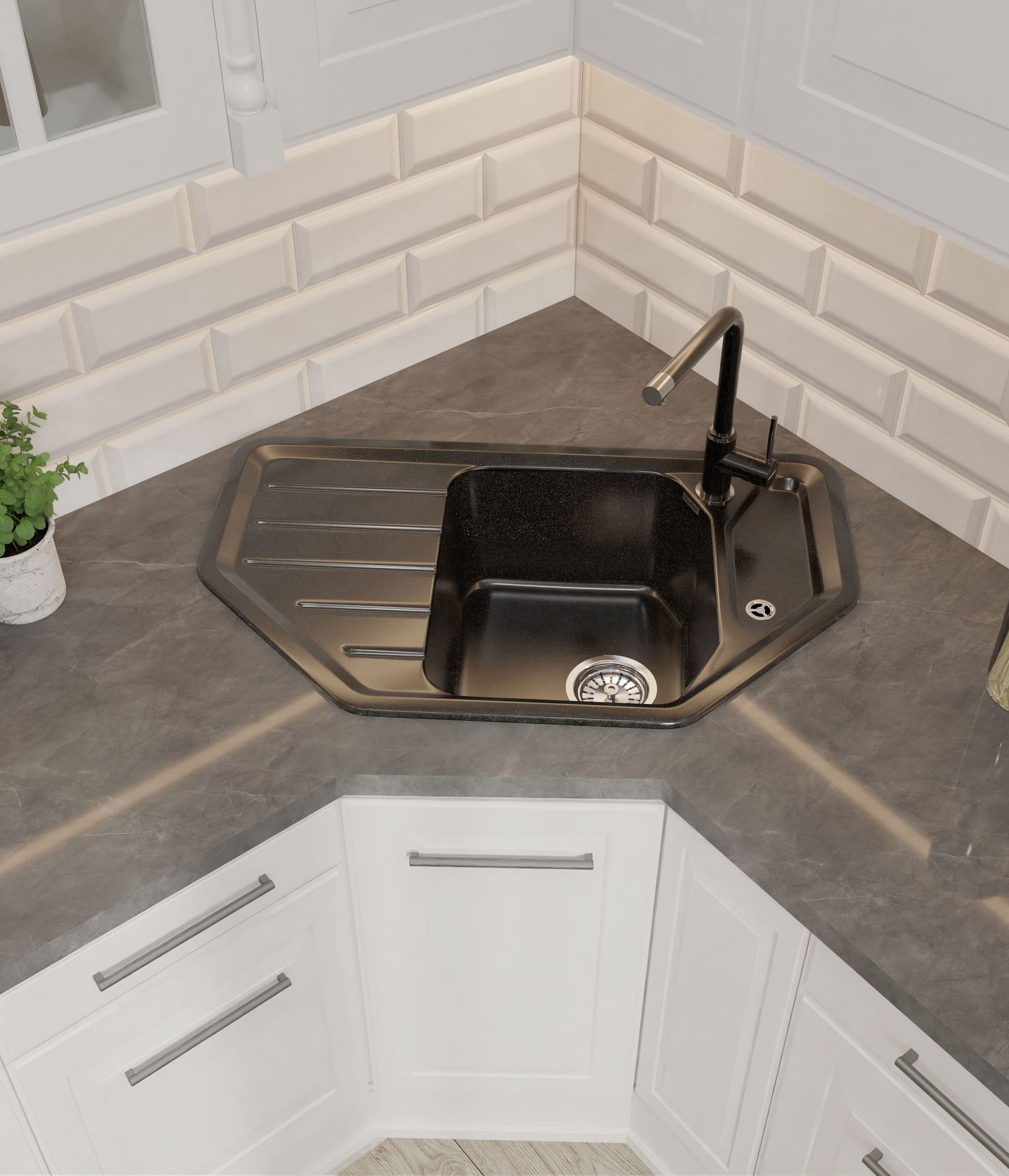 Кухонная мойка GRANFEST CORNER C-800E черный - фото3