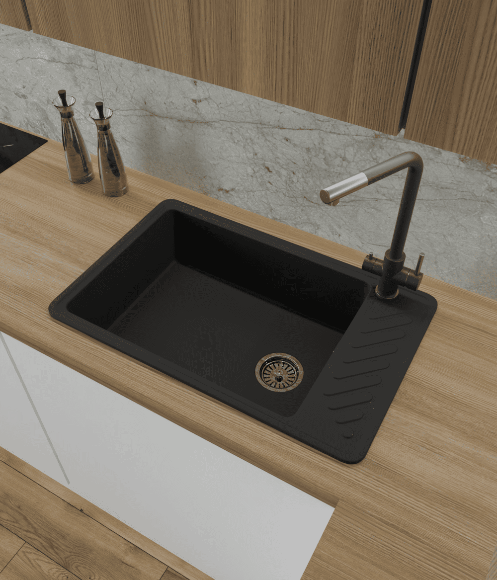 Кухонная мойка GRANFEST QUARZ ZL-51 черный + сифон - фото3