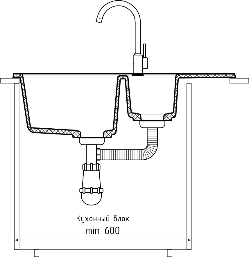 Кухонная мойка GRANFEST QUADRO Q-775KL серый - фото4