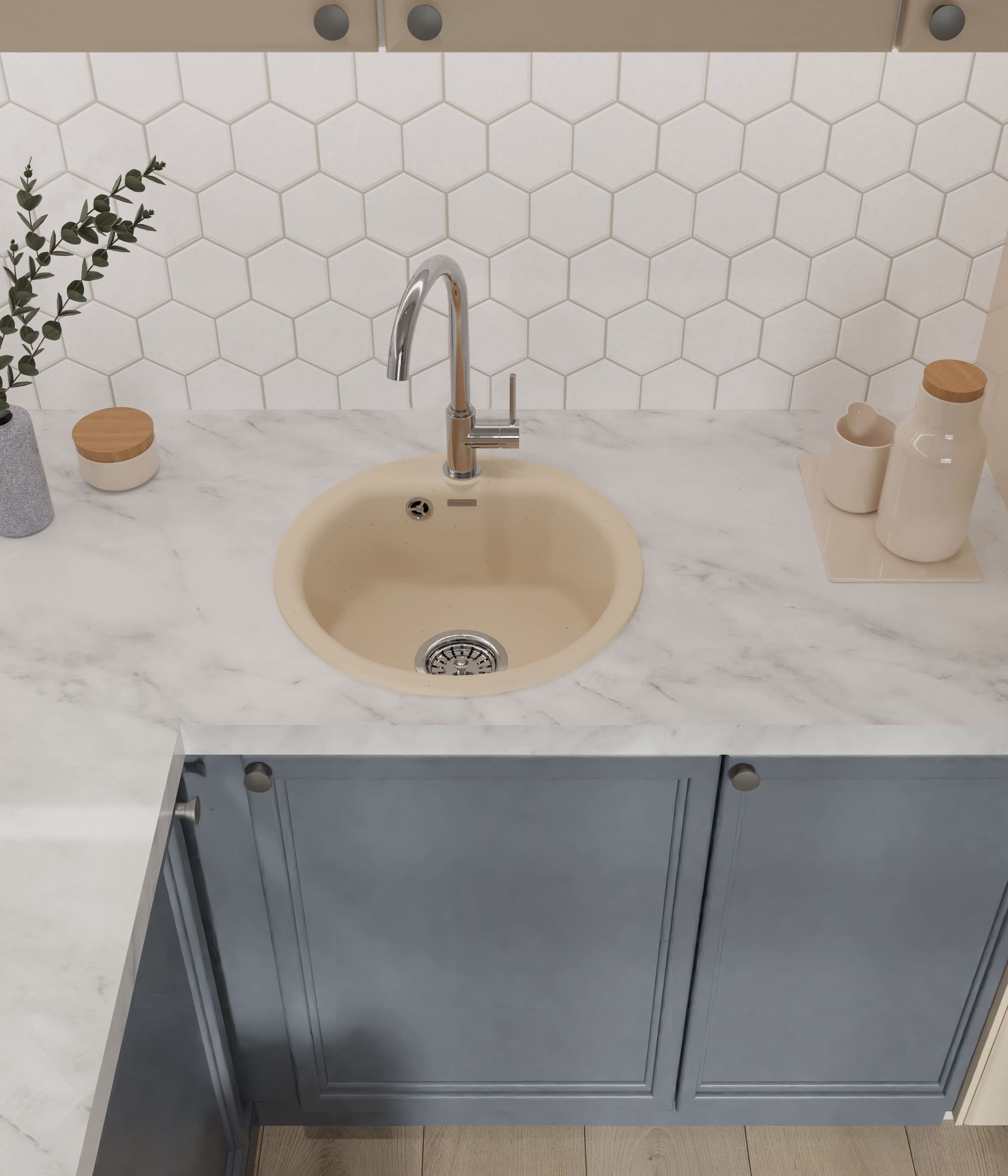 Кухонная мойка GRANFEST SMART SM-435 бежевый + сифон - фото3