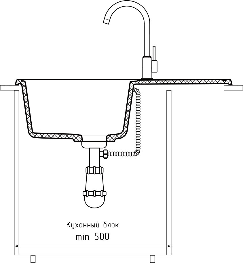 Кухонная мойка GRANFEST QUARZ Z-78 темно-серый + сифон - фото4