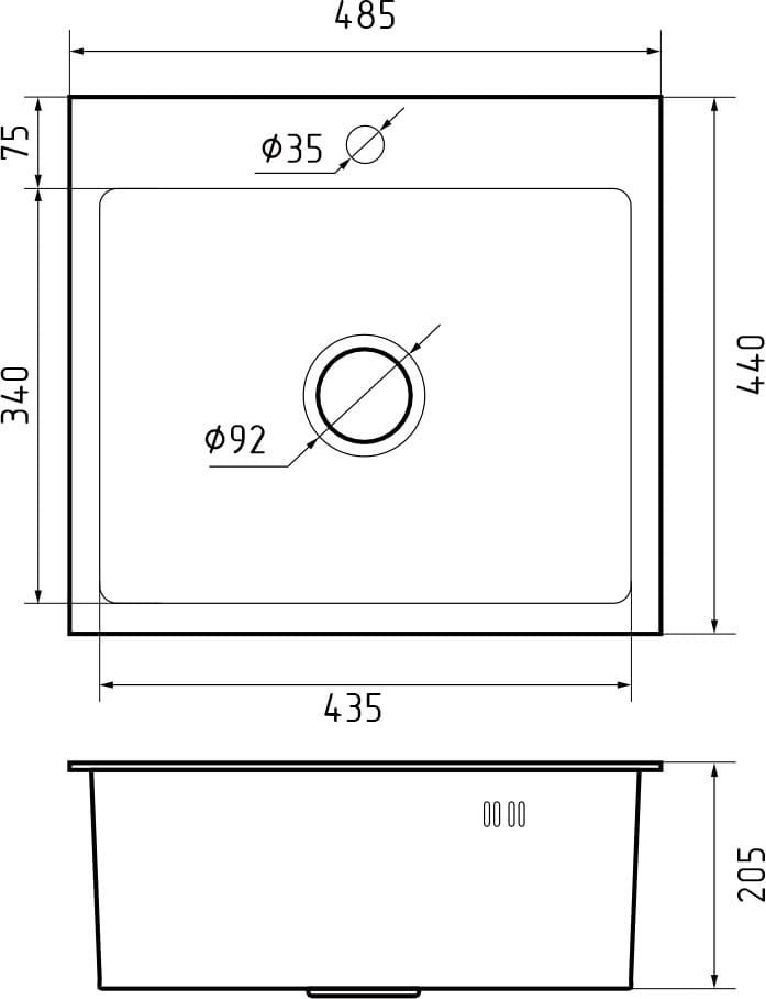 Кухонная мойка из нержавеющей стали GRANFEST METAL 4844 PVD графит - фото2