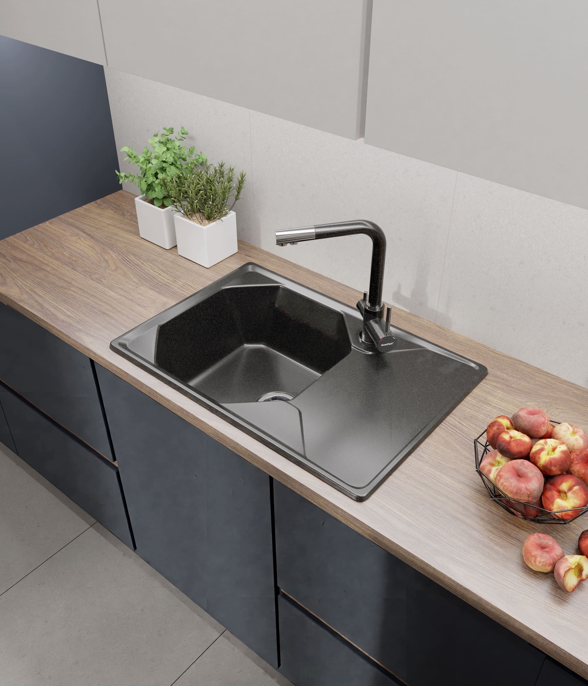 Кухонная мойка GRANFEST UNIQUE U-740L черный - фото3