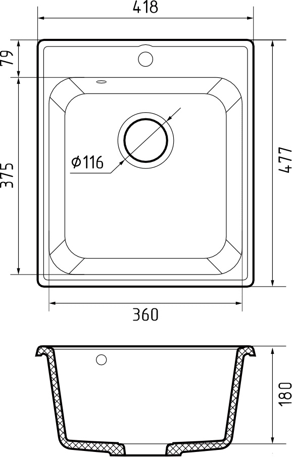 Кухонная мойка GRANFEST QUARZ Z-17 черный + сифон - фото3