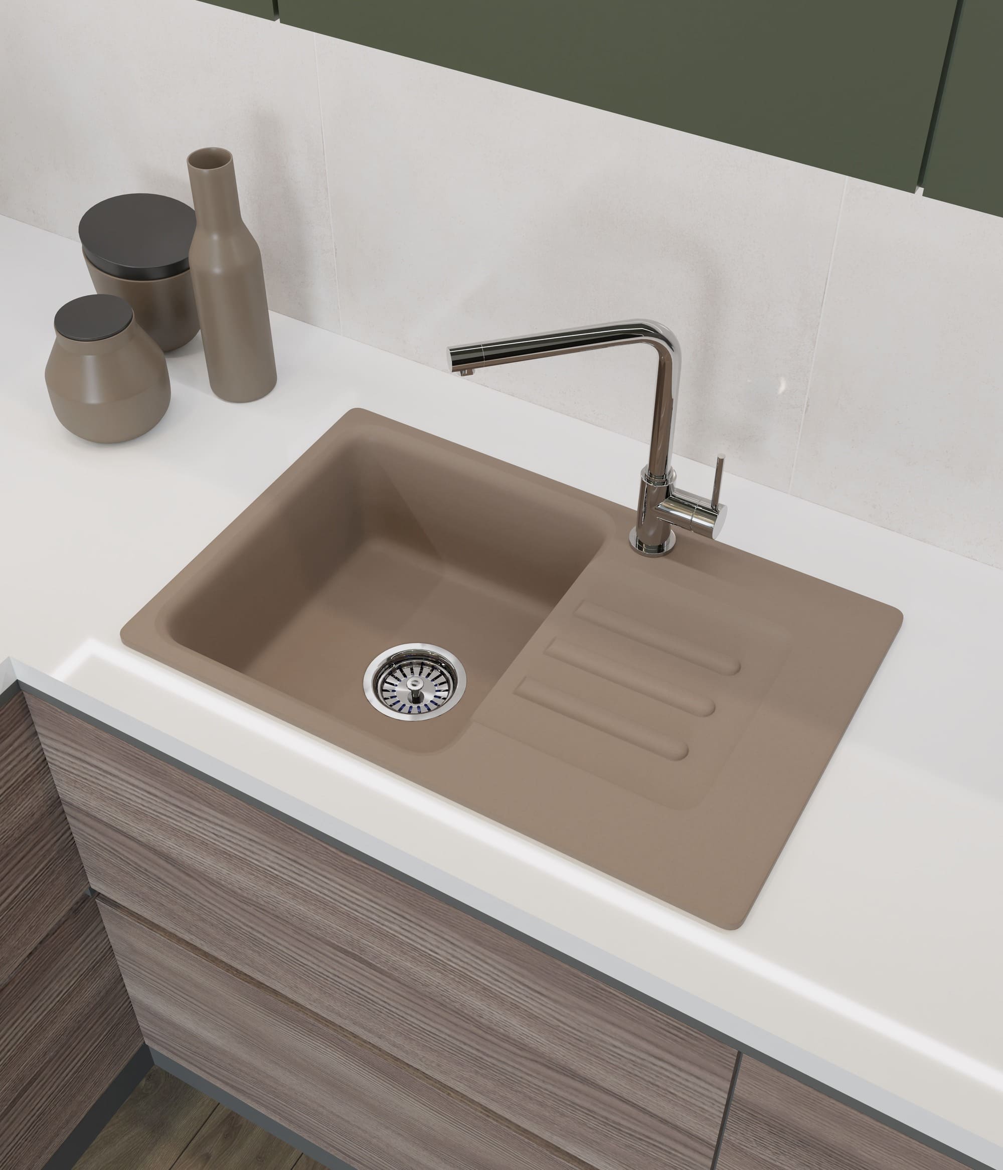 Кухонная мойка GRANFEST SMART SM-680L песочный + сифон - фото3