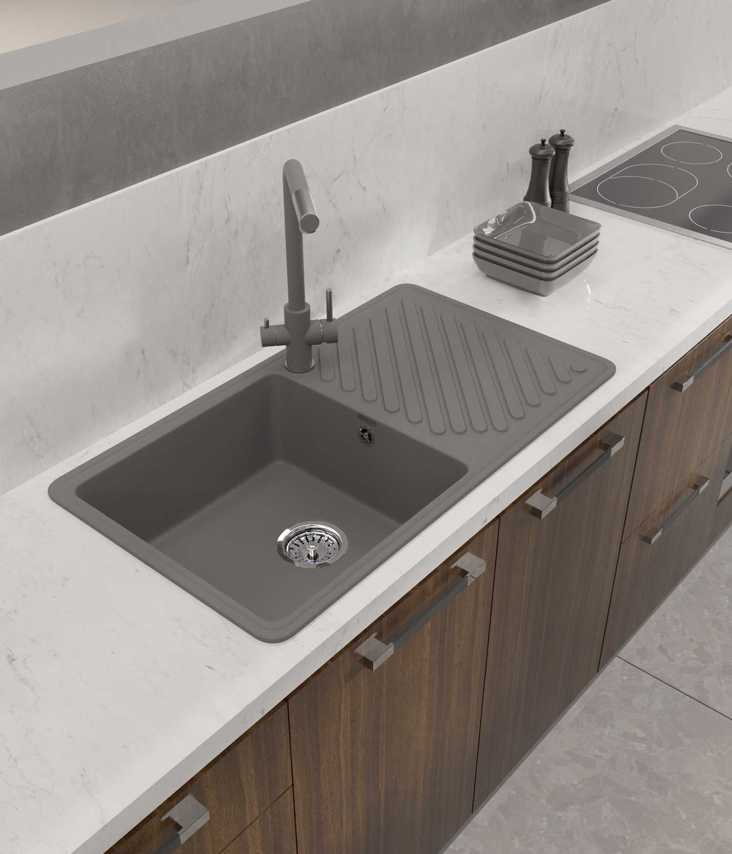 Смеситель для кухни GRANFEST QUARZ Z-5421 темно-серый - фото3