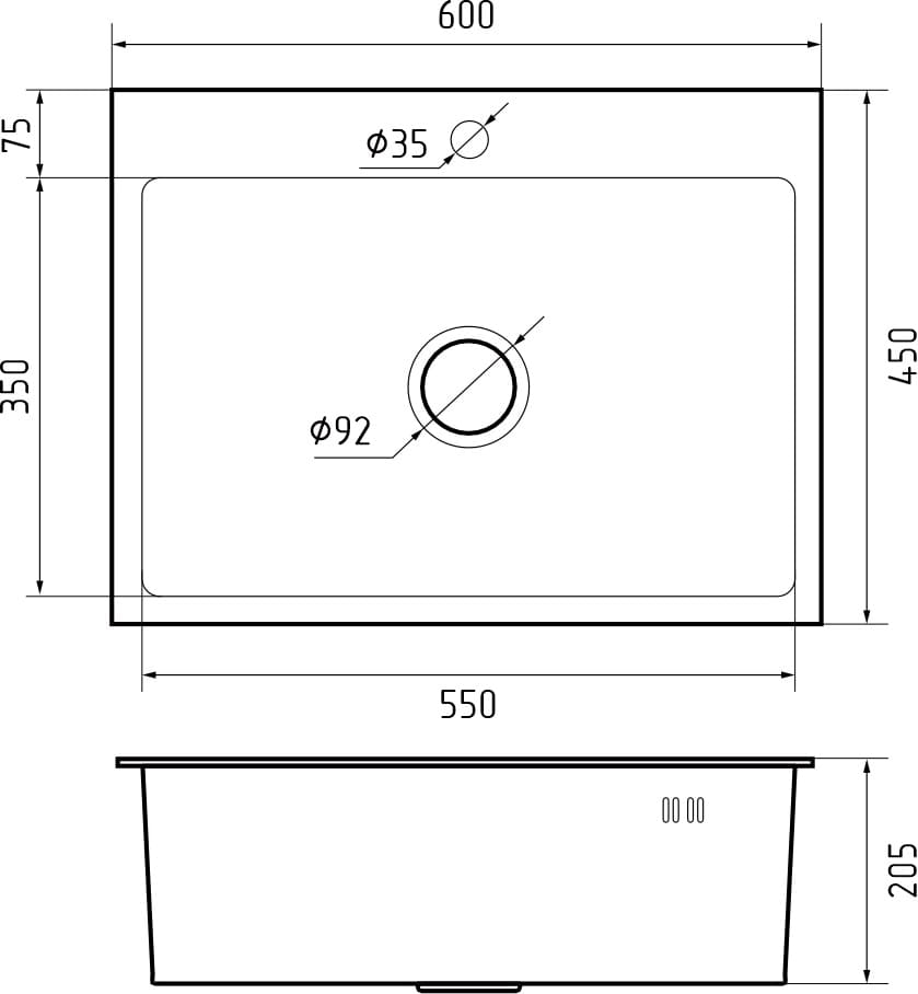 Кухонная мойка из нержавеющей стали GRANFEST METAL 6045 PVD графит - фото2