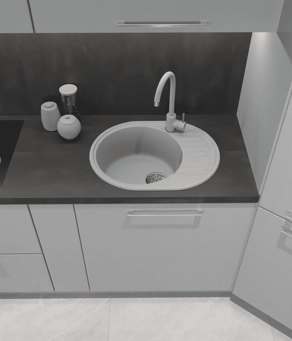 Кухонная мойка GRANFEST QUARZ Z-58 серый + сифон - фото3