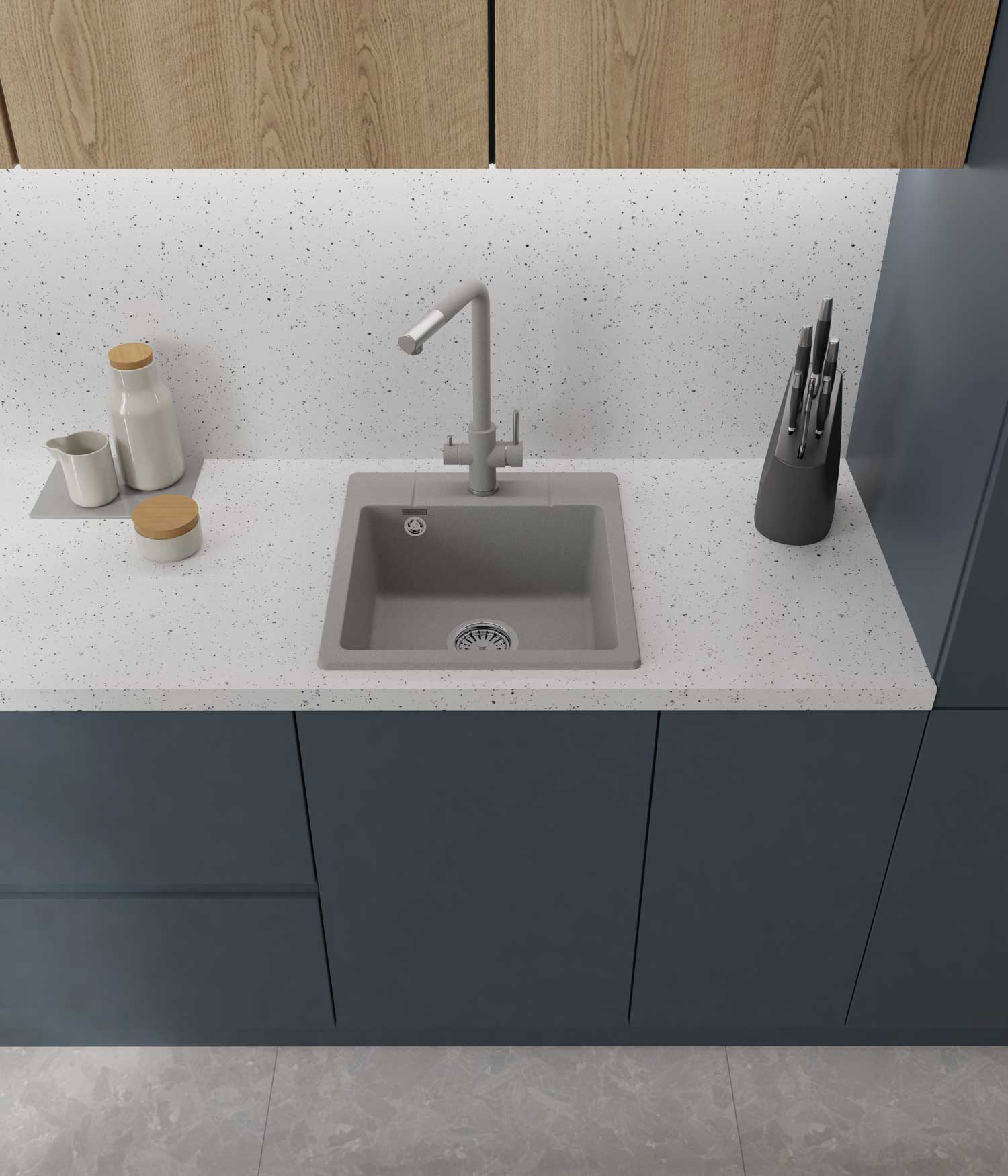 Смеситель для кухни GRANFEST QUARZ Z-5421 серый - фото3