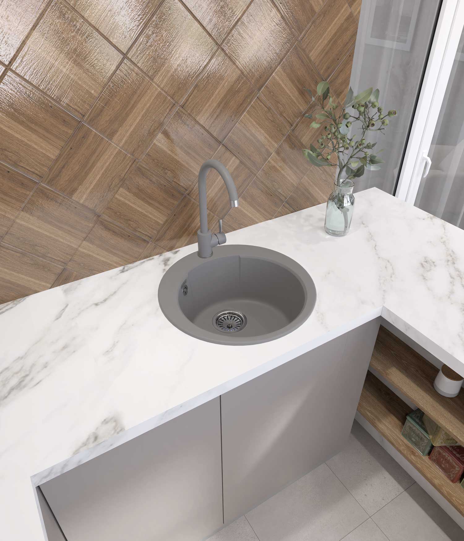 Смеситель для кухни GRANFEST QUARZ Z-5410 темно-серый - фото3