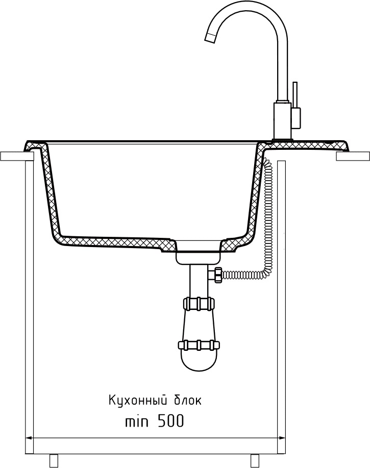 Кухонная мойка GRANFEST QUARZ Z-58 белый + сифон - фото3