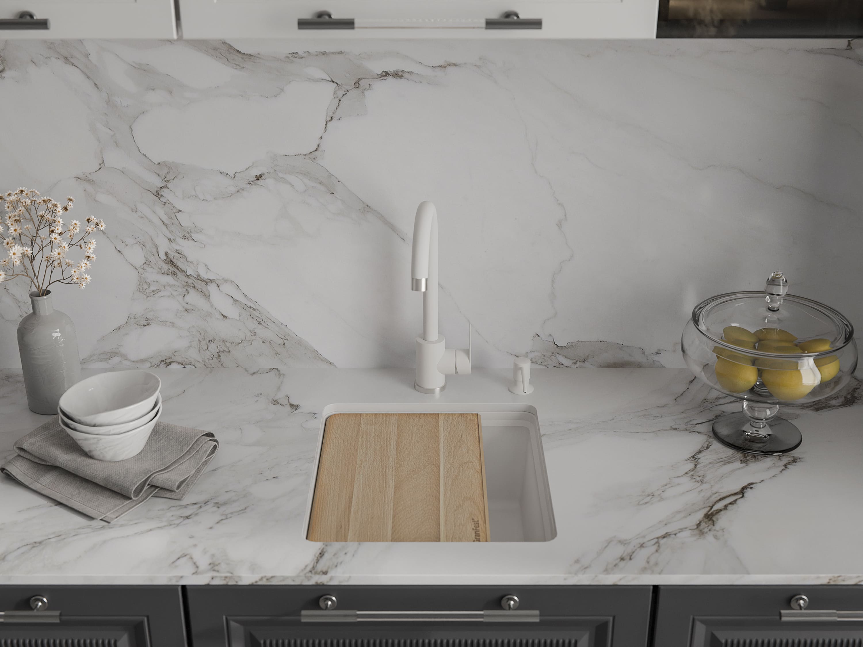 Кухонная мойка GRANFEST URBAN UR-4540 белый - фото3