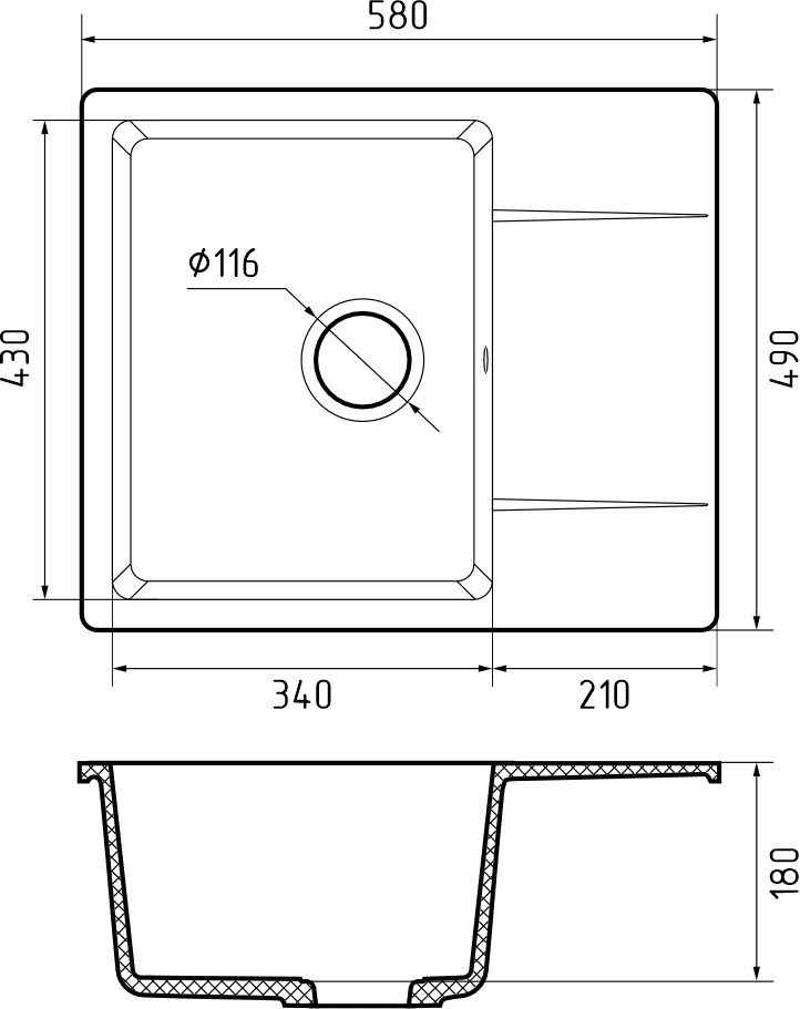 Кухонная мойка GRANFEST URBAN UR-258L черный - фото3