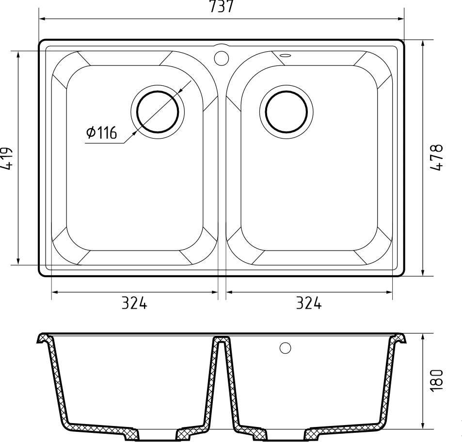Кухонная мойка GRANFEST QUARZ Z-15 черный + сифон - фото3