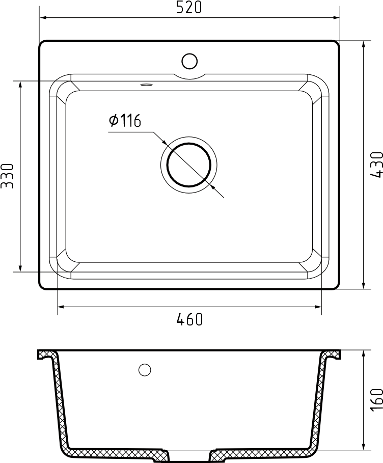 Кухонная мойка GRANFEST SMART SM-520 песочный + сифон - фото3