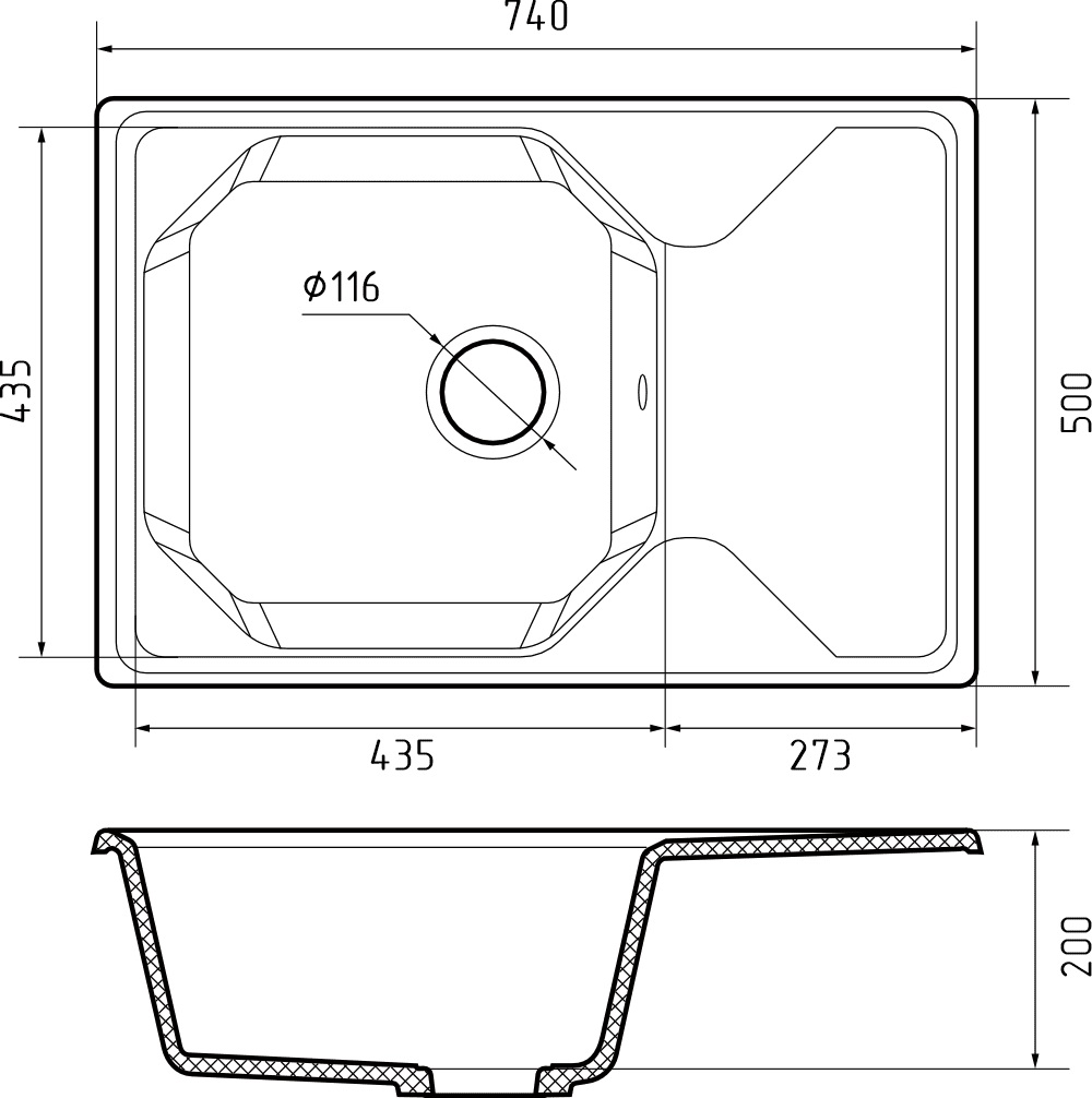 Кухонная мойка GRANFEST UNIQUE U-740L песочный - фото3