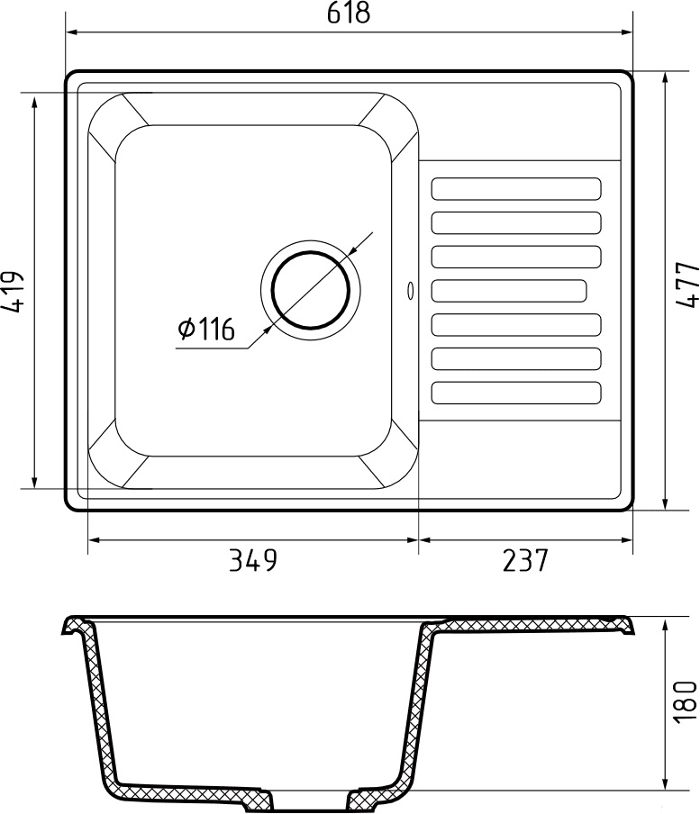 Кухонная мойка GRANFEST QUARZ Z-13 черный + сифон - фото3