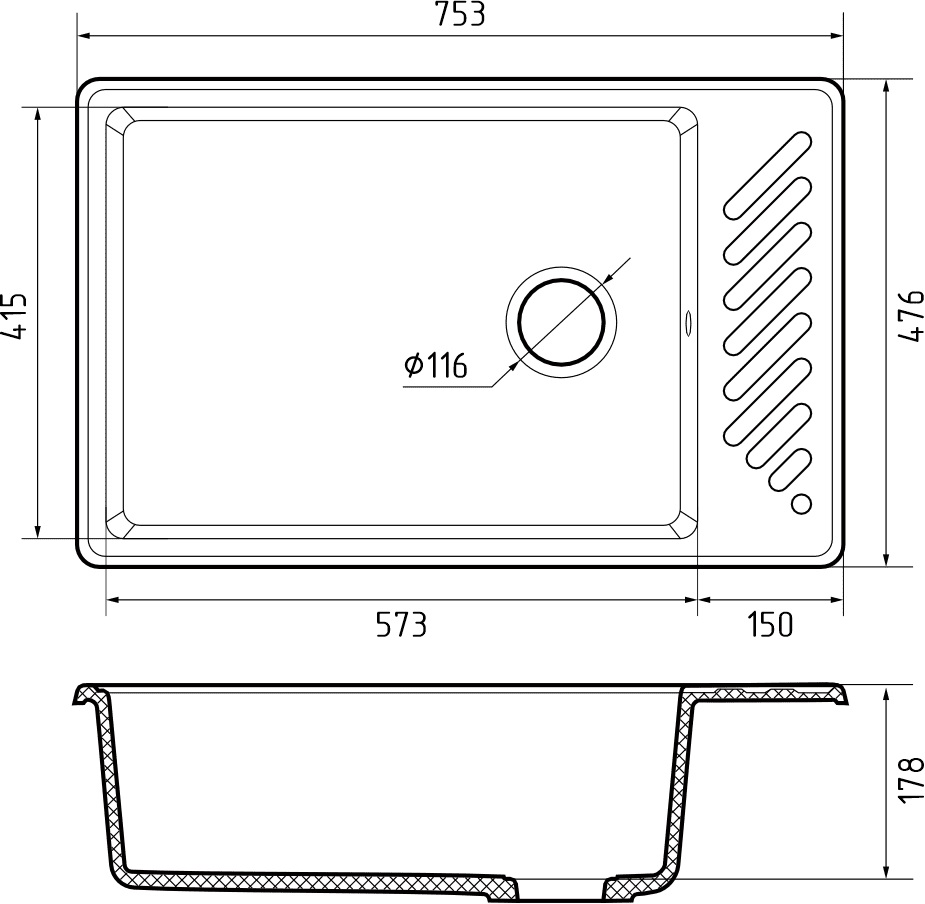 Кухонная мойка GRANFEST QUARZ ZL-51 черный + сифон - фото4